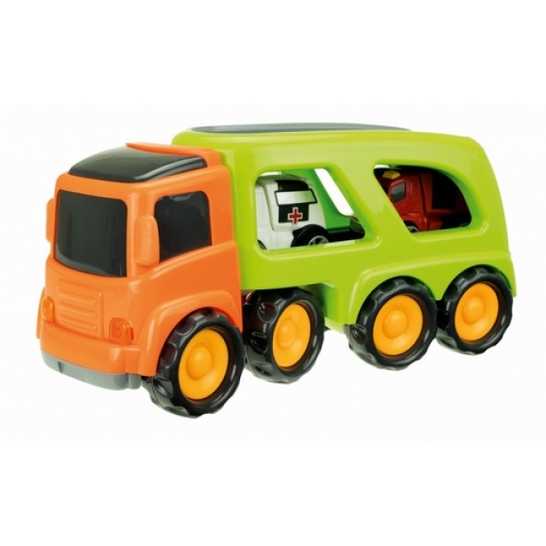 Truck Met 2 Hulpdienstvoertuigen 45 Cm Oranje/groen