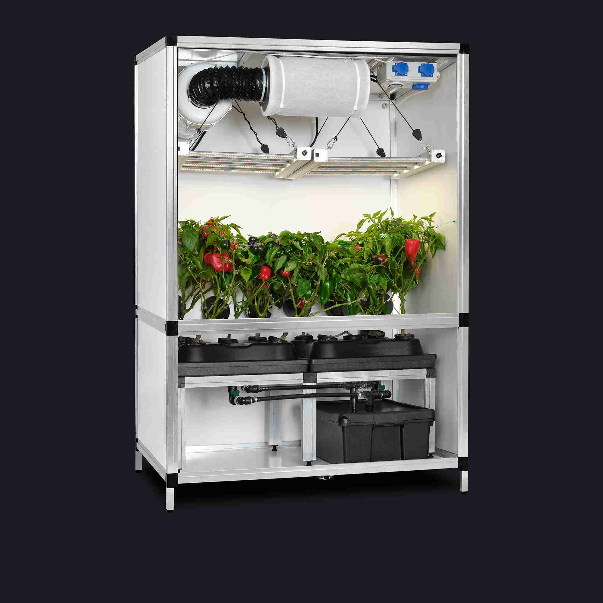 Bonanza Clima 1m2 met 2xG-Bars 170W en 3in1 irrigatie 2 Bonanza Clima 1m² en 2xG-Bars 170W dimbaar en 3in1 irrigatiesysteem