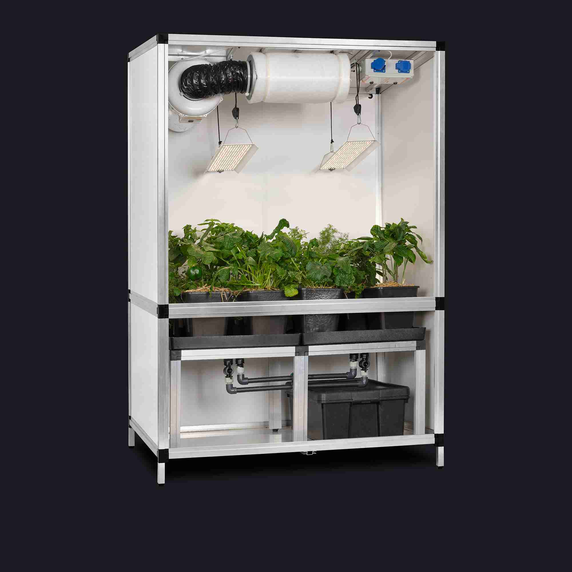 Bonanza Clima 1m2 met 2xHortione 150W en 3in1 irrigatie 2 Bonanza Clima 1m² en 2xHortione 420 150W en 3in1 irrigatiesysteem